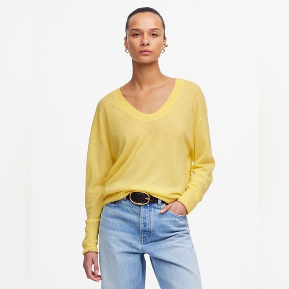Madewell Yellow Cashmere U Neck Pullover Sweater Women’s...